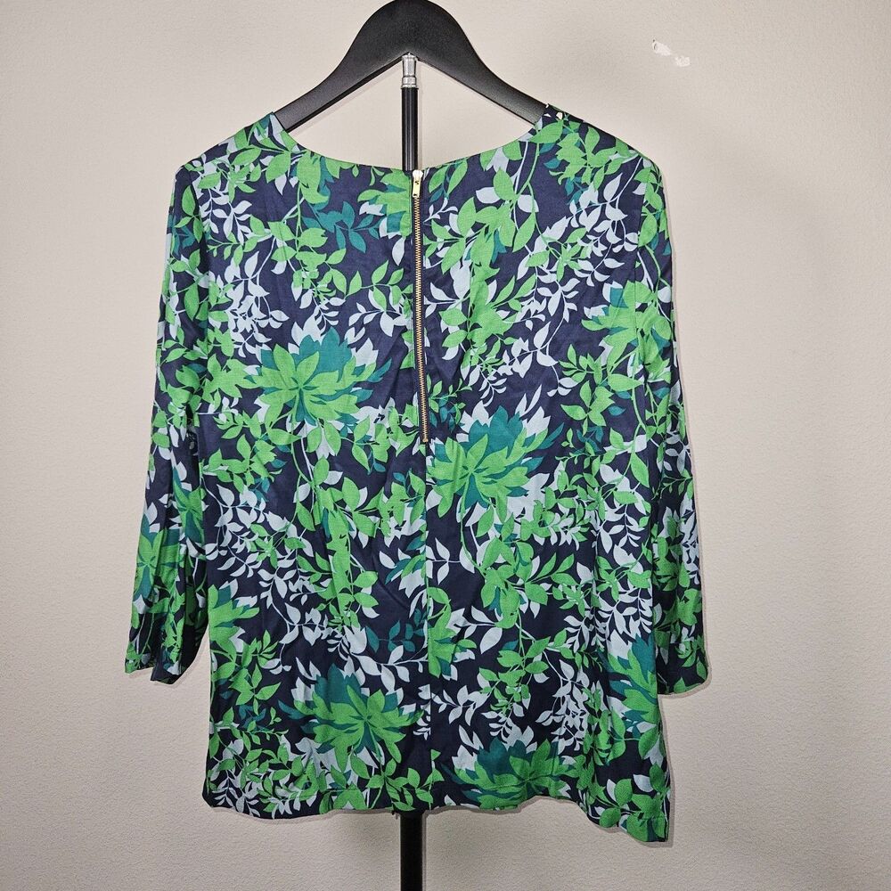 Boden Silk Blend Blouse Womens US 12 Green Blue Floral‎ 3/4 Sleeve Career Top - Picture 5 of 8